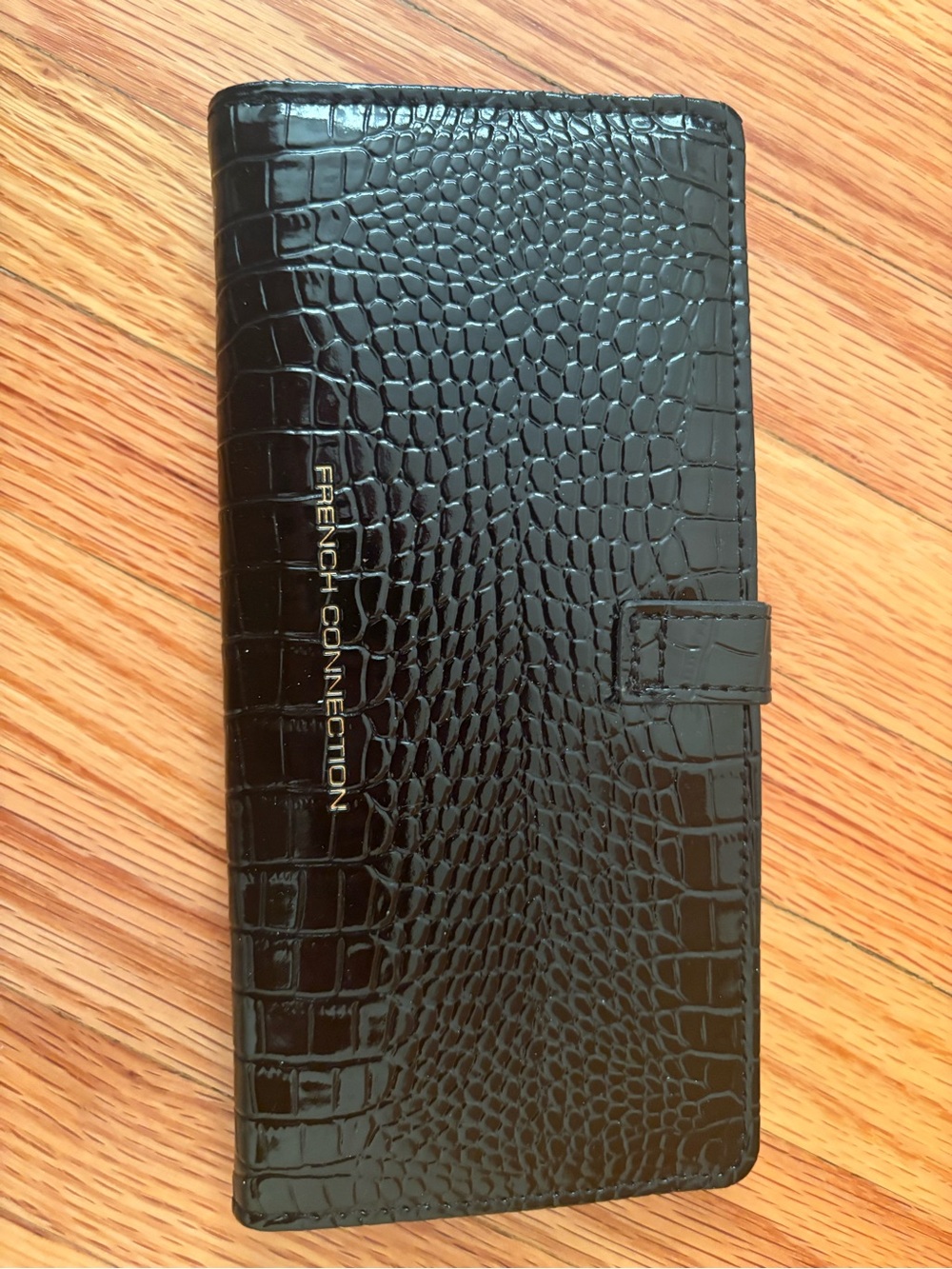 French Connection Black Croc-Embossed Wallet with Snap Tab